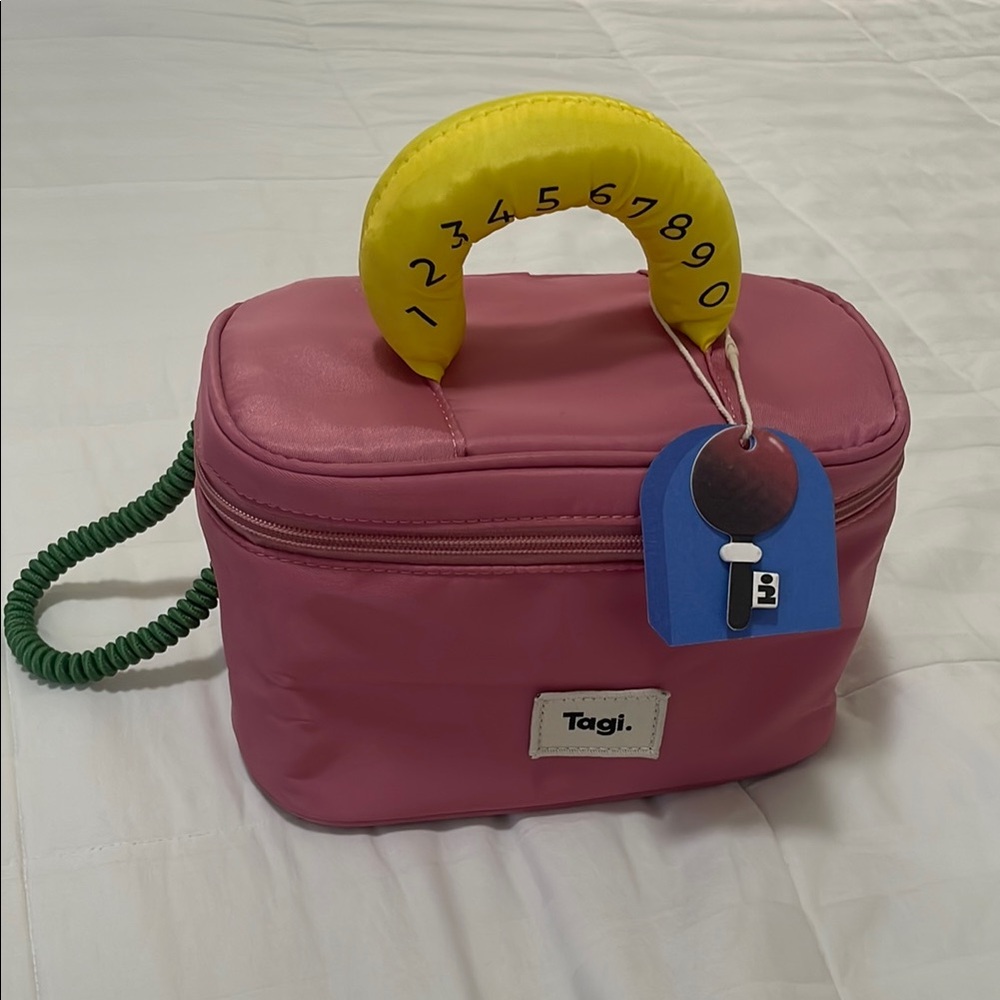 Pink TAGI Cosmetics Bag Case with Yellow Top Handle